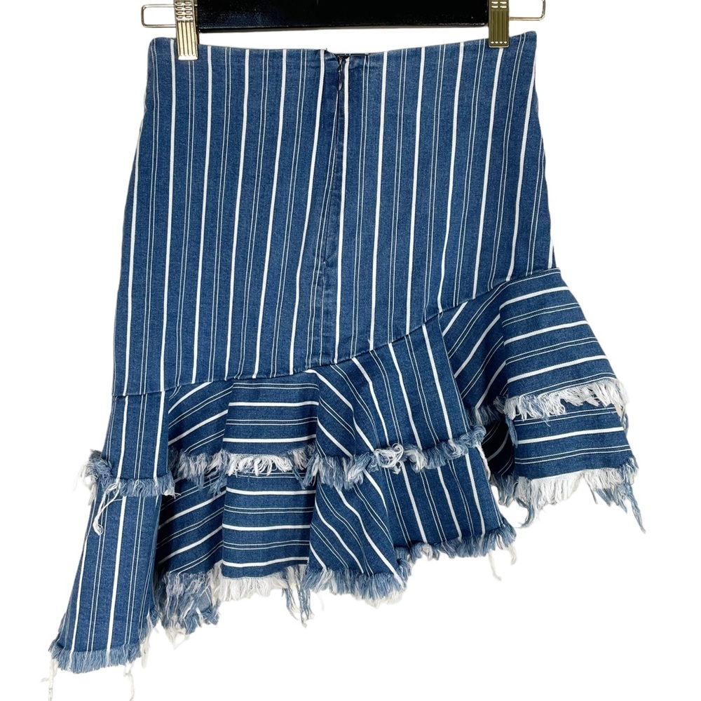 Zara Denim Asymmetrical Ruffle Hem Stripe Skirt - Picture 2 of 4